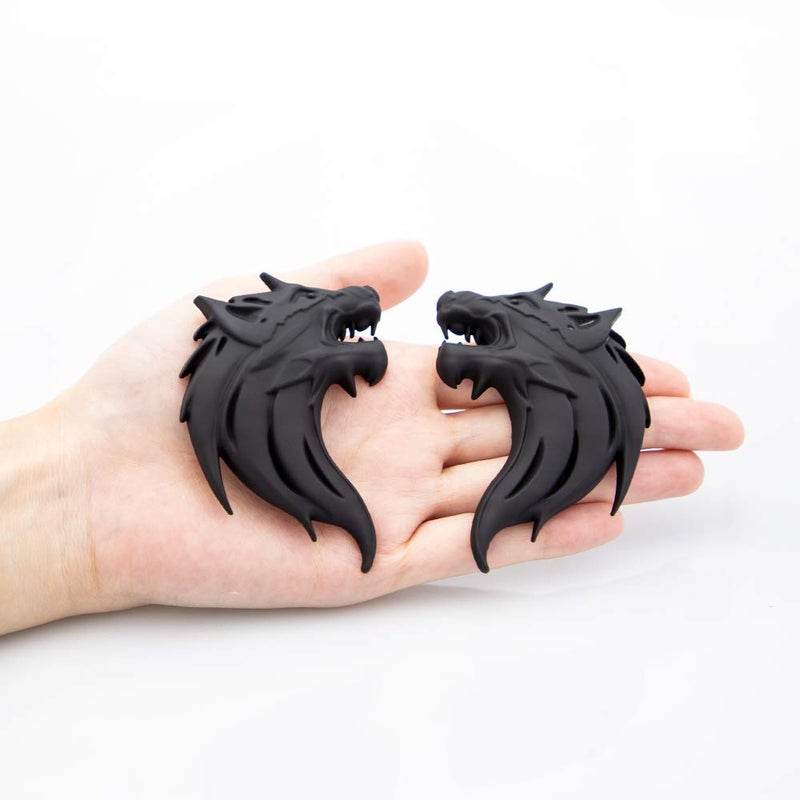 CARRUN 2pcs 3D Wolf Head Metal Emblem Car Motorcycles Side Fender Rear Styling Emblem Badge Decal (Black) - Image 1